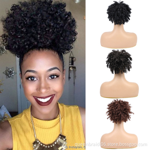 Short Ponytail High Hair Puff Clip in Chignon Bun Hairpiece Afro Kinky Curly Synthetic Drawstring ponytail Hair Extensions